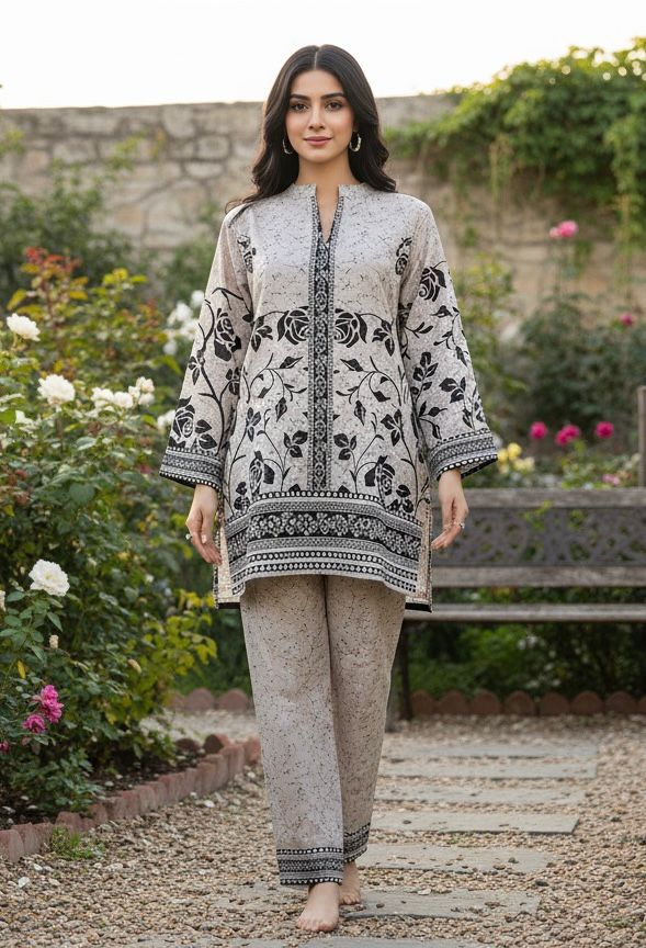 Embroidered Cotton Kurti with Straight Pants Set
