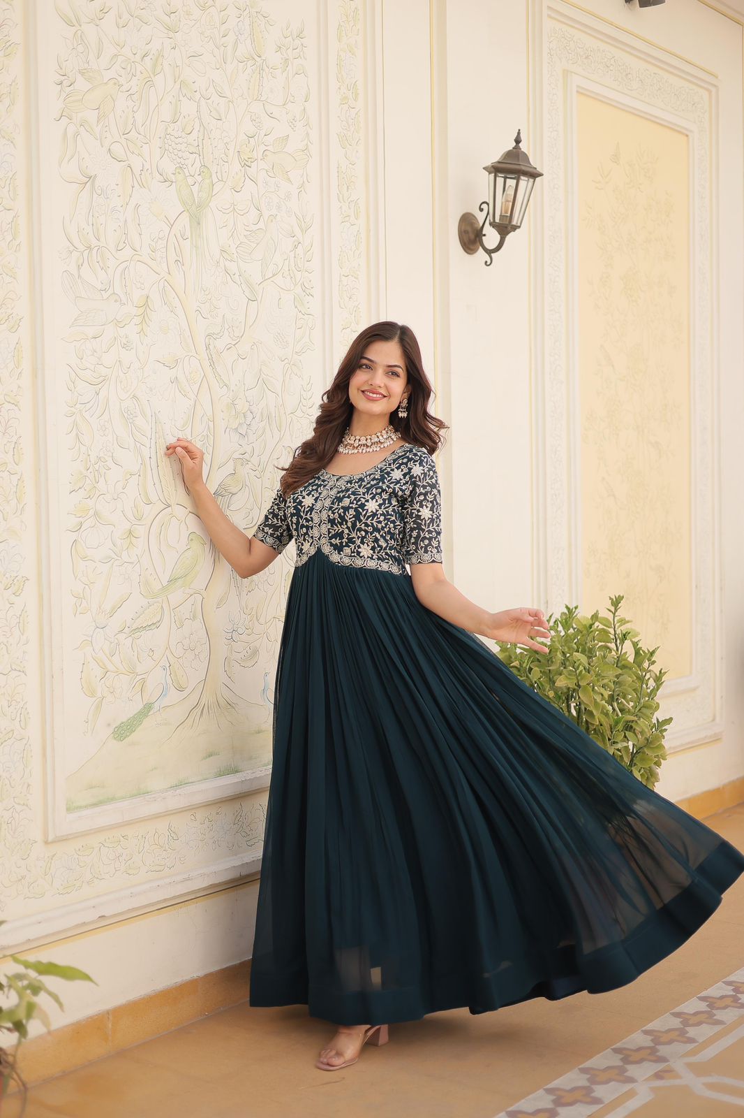 Zari Sequence Work Gown