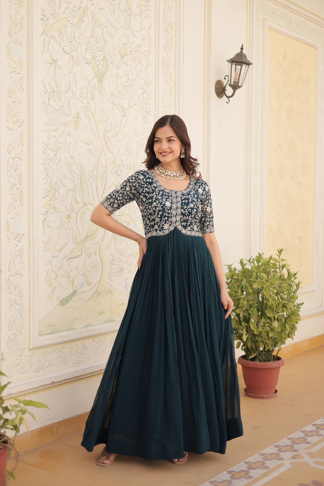 Zari Sequence Work Gown