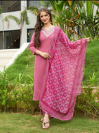 Pink Women's Rayon Embroidered Kurta Set with Pant & Dupatta