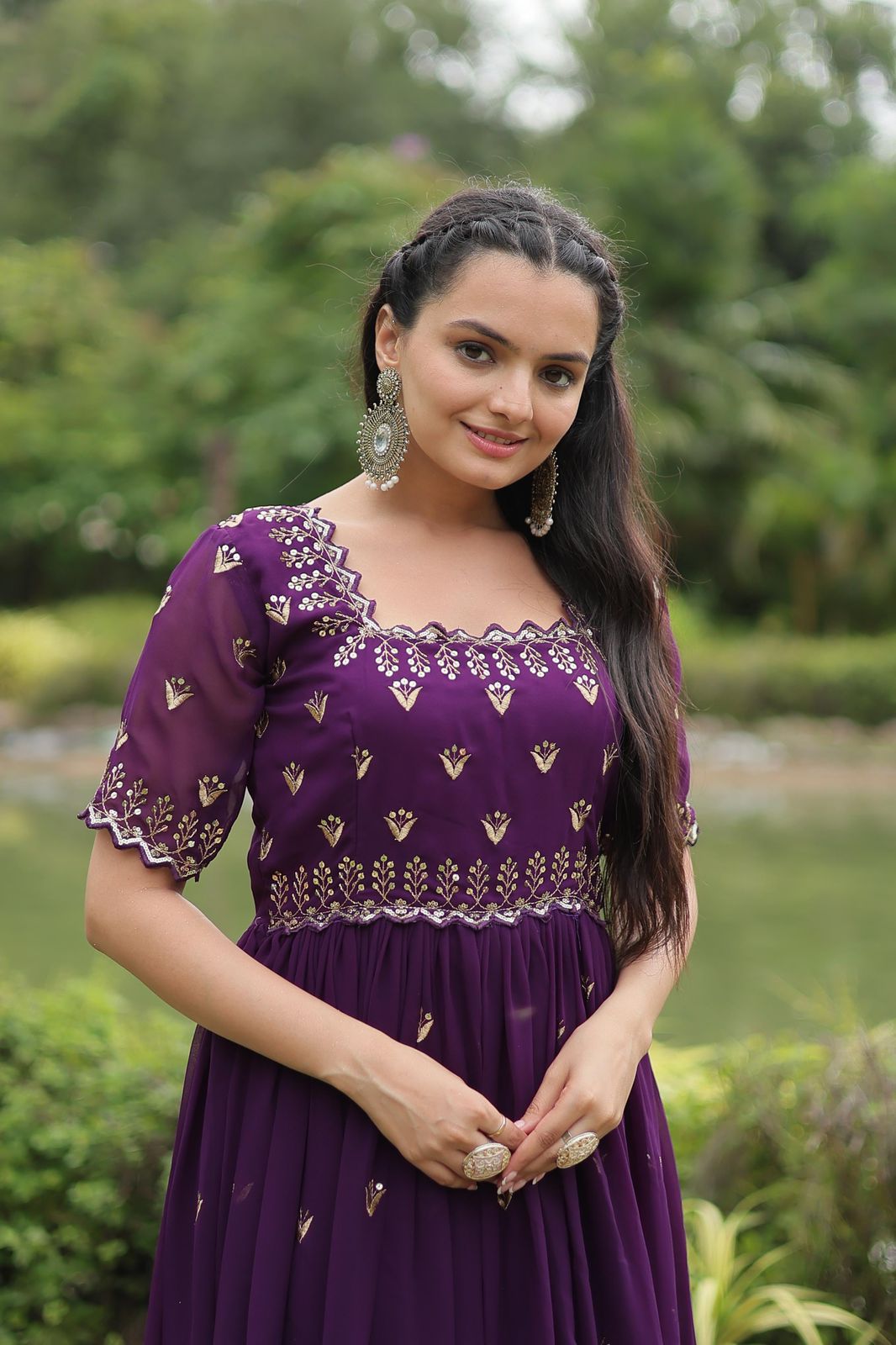 New Embroidery Zari Sequins Work Purple Gowns