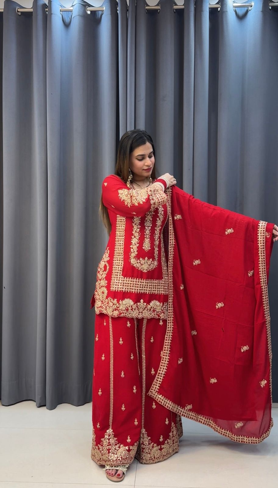 New Designer Party Wear Look Heavy Embroidery Work Sharara Suit