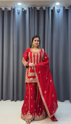 New Designer Party Wear Look Heavy Embroidery Work Sharara Suit