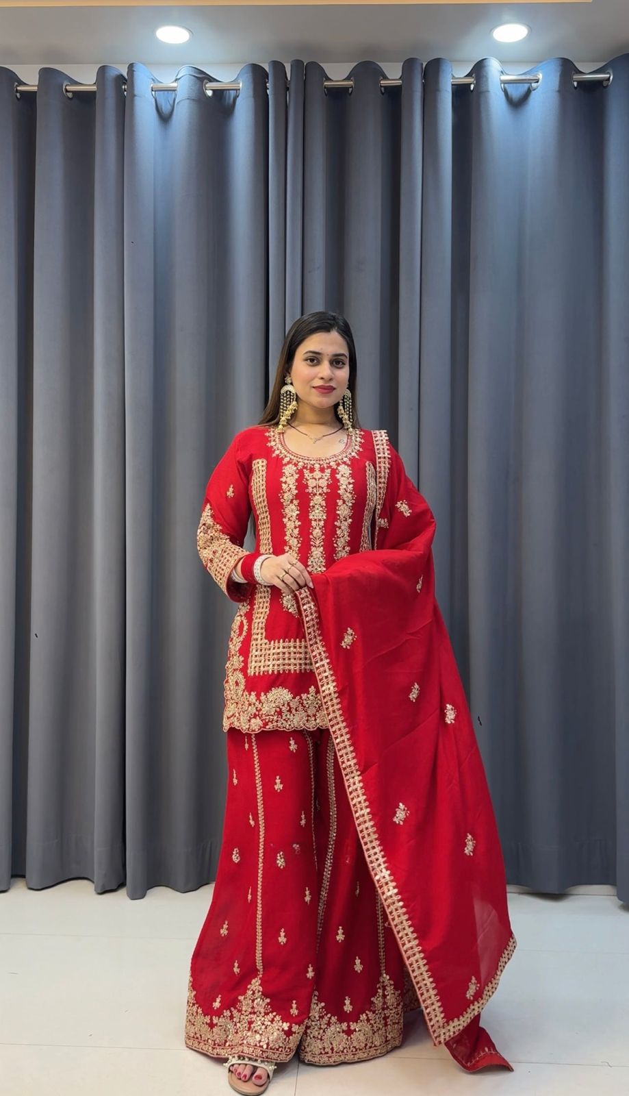 New Designer Party Wear Look Heavy Embroidery Work Sharara Suit