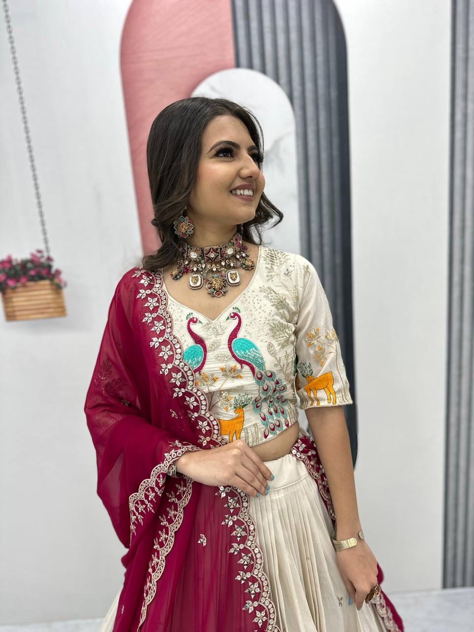 Peacock Tissue Silk Lehenga