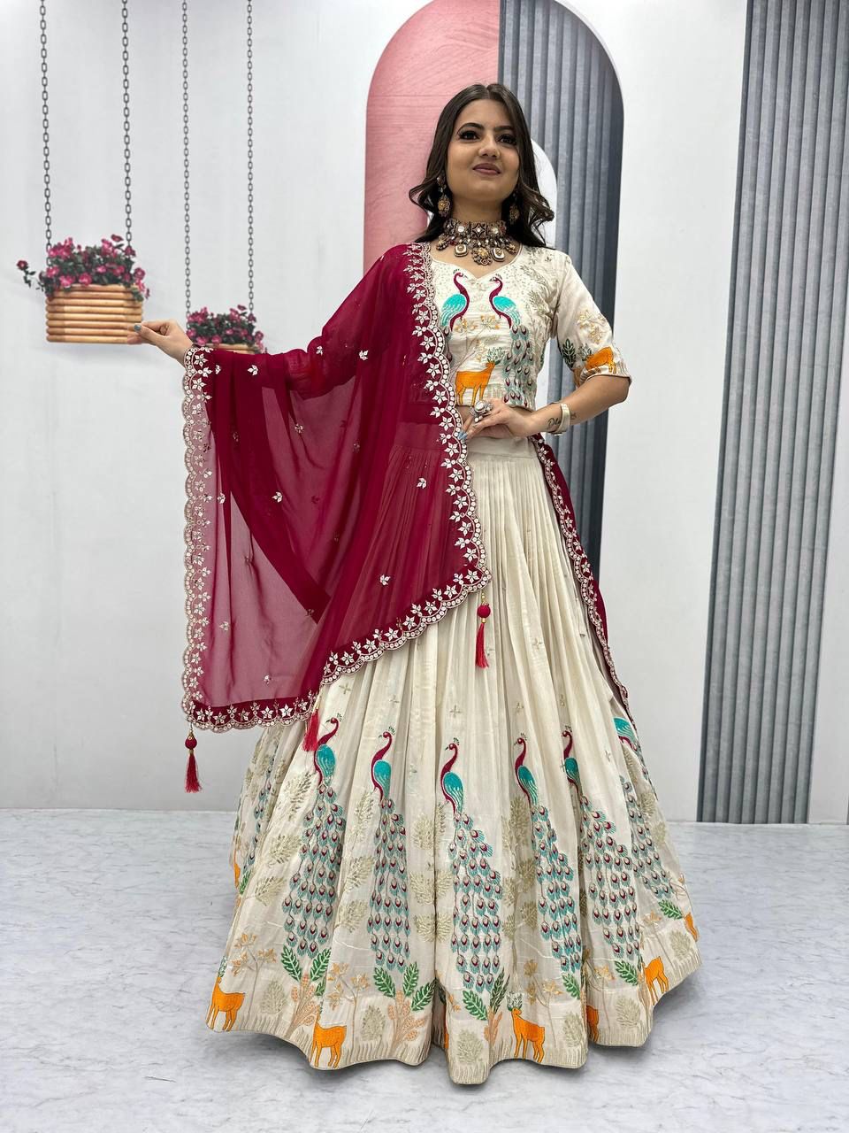 Peacock Tissue Silk Lehenga