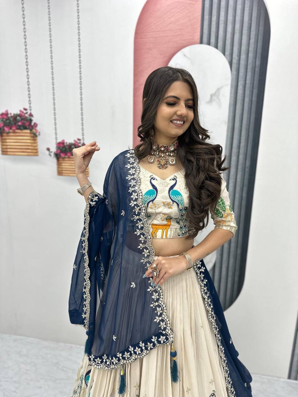 Peacock Tissue Silk Lehenga