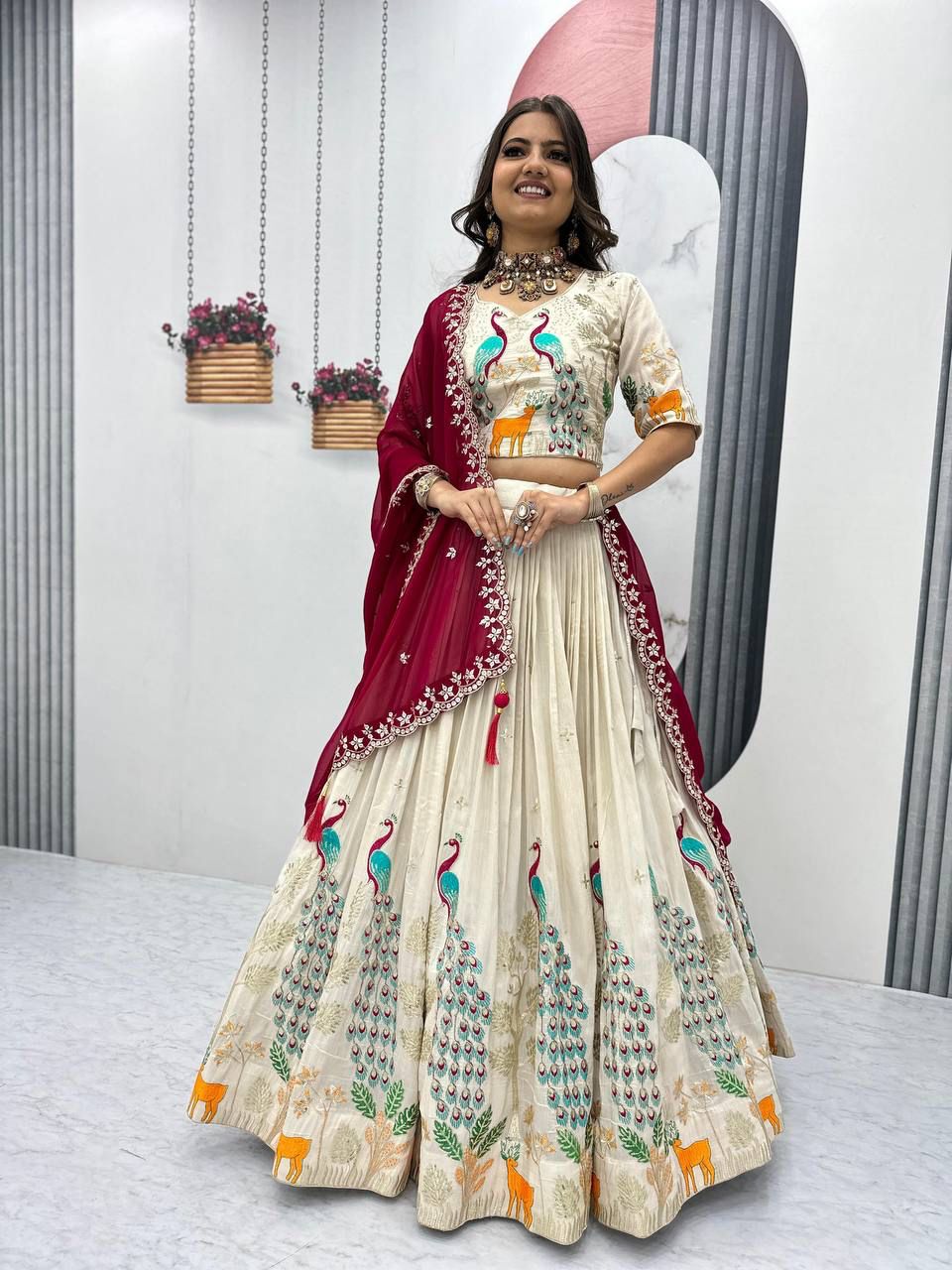 Peacock Tissue Silk Lehenga