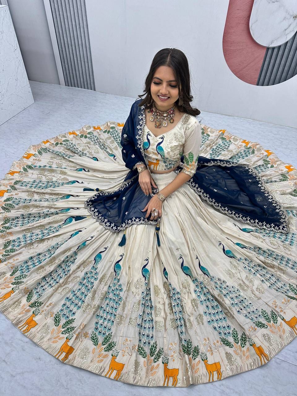 Peacock Tissue Silk Lehenga
