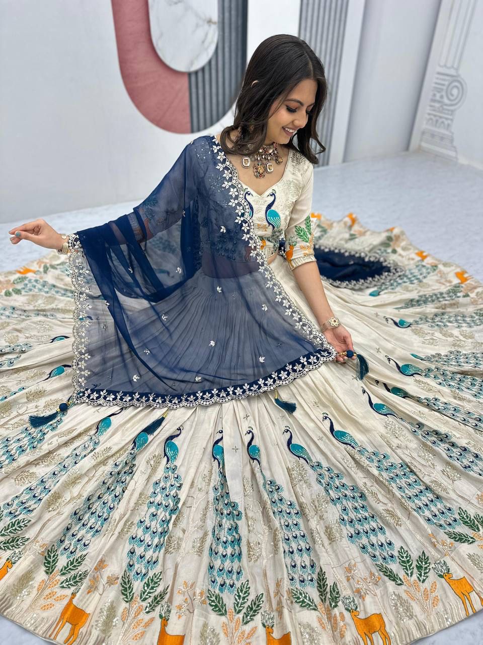 Peacock Tissue Silk Lehenga