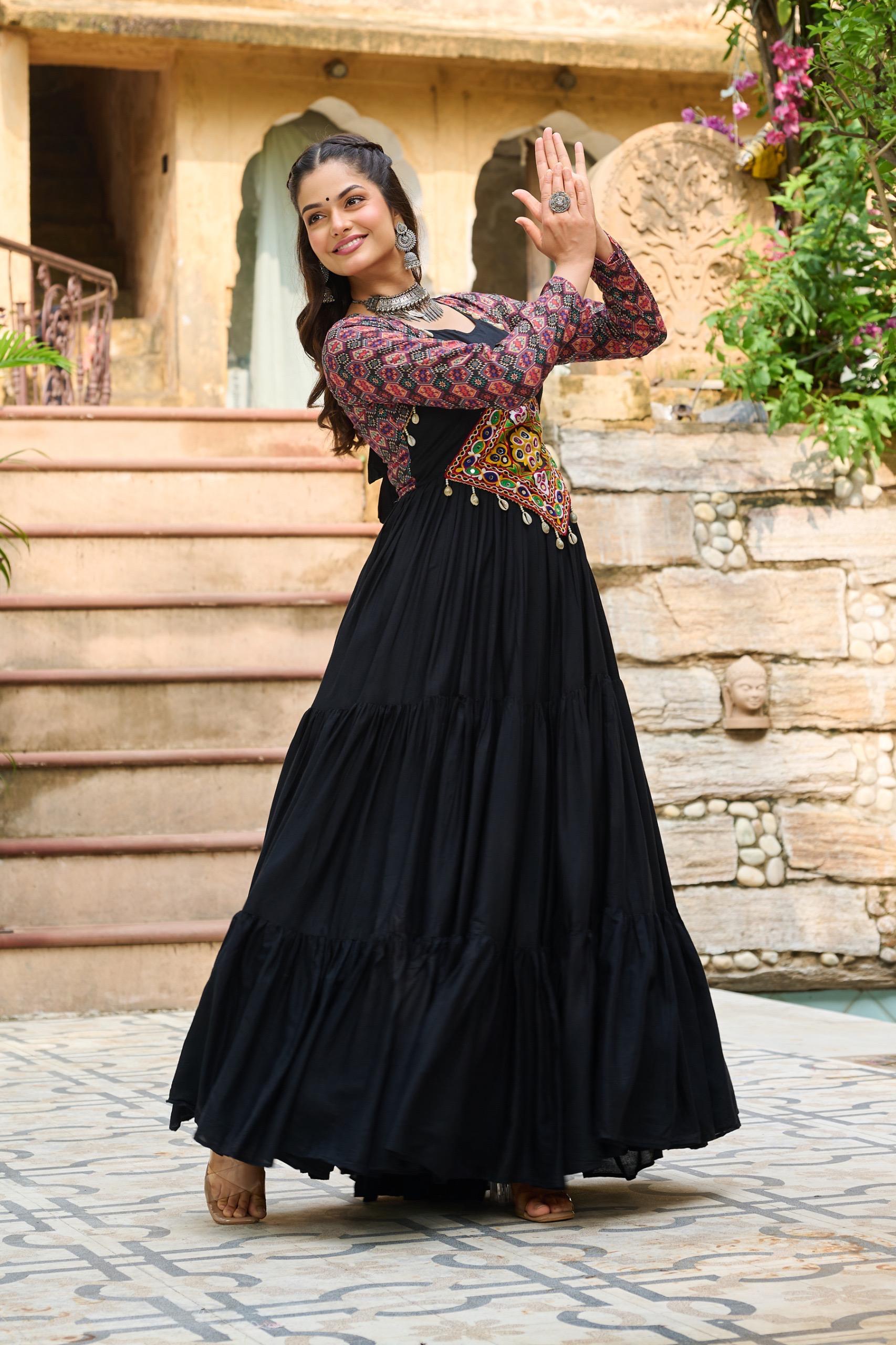 Women's Rayon Kutchi Gamthi Designer Gown