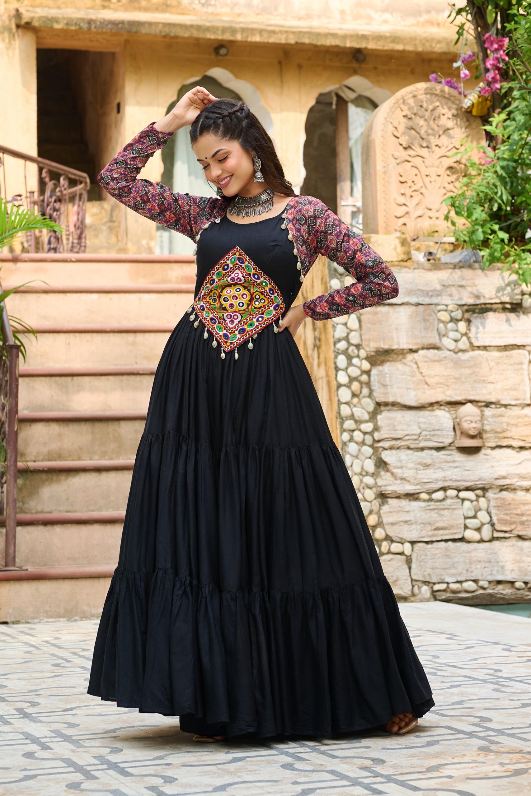 Women's Rayon Kutchi Gamthi Designer Gown