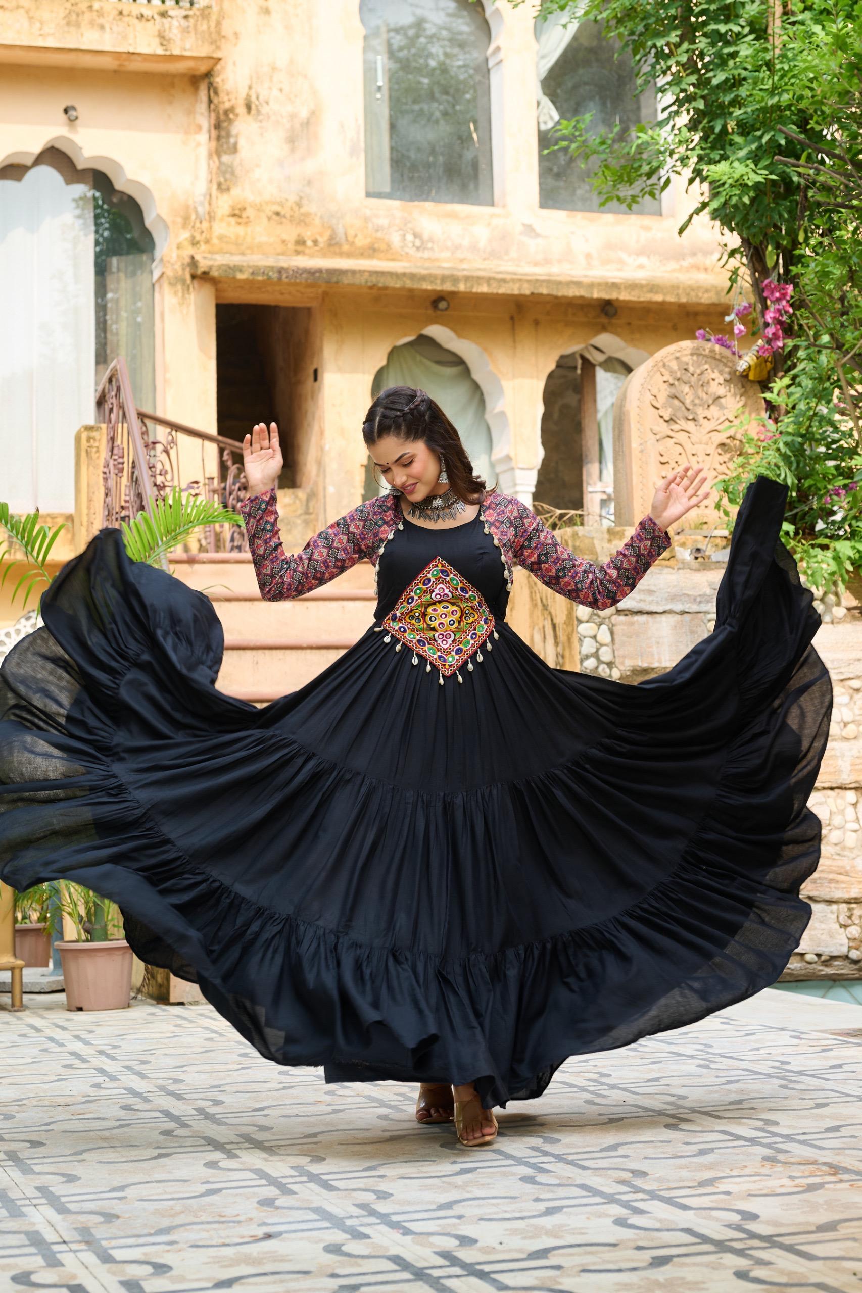 Women's Rayon Kutchi Gamthi Designer Gown