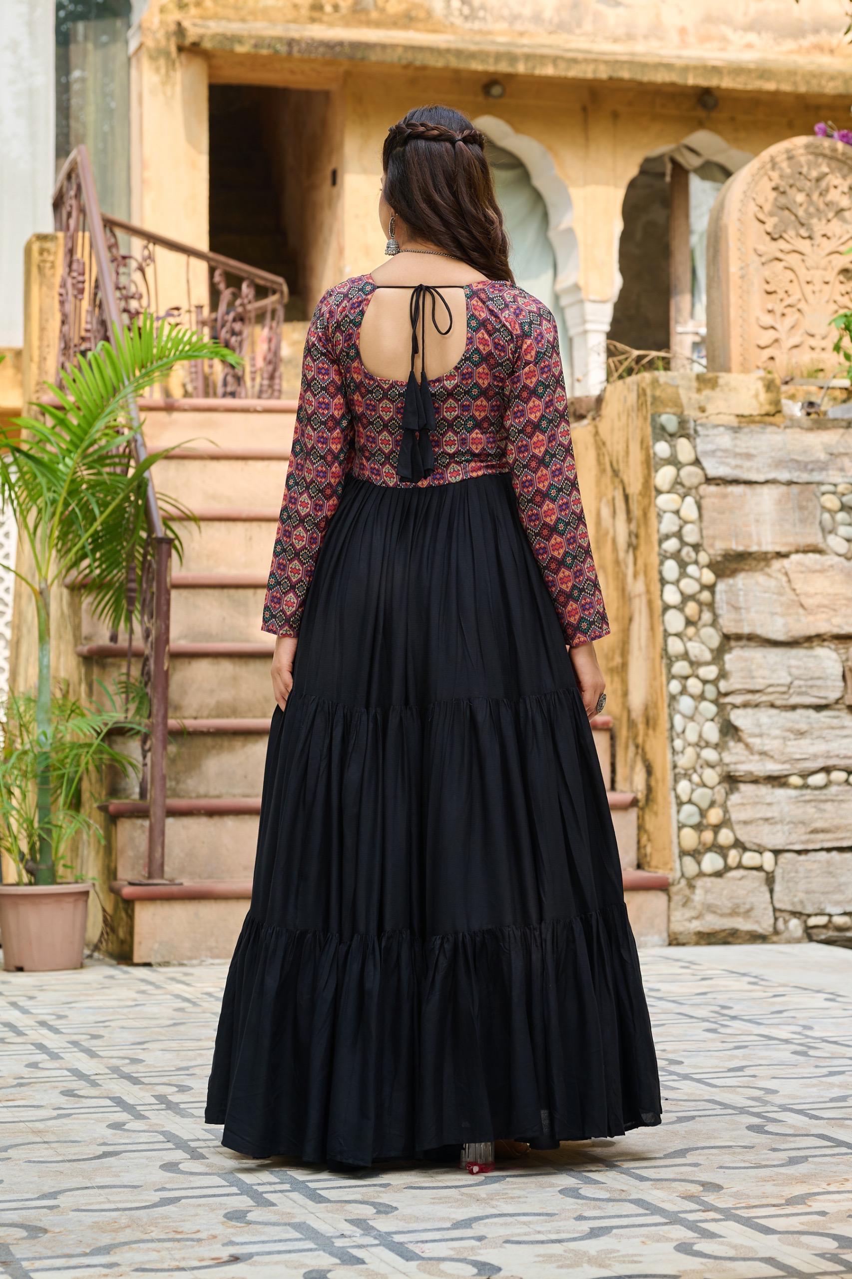 Women's Rayon Kutchi Gamthi Designer Gown