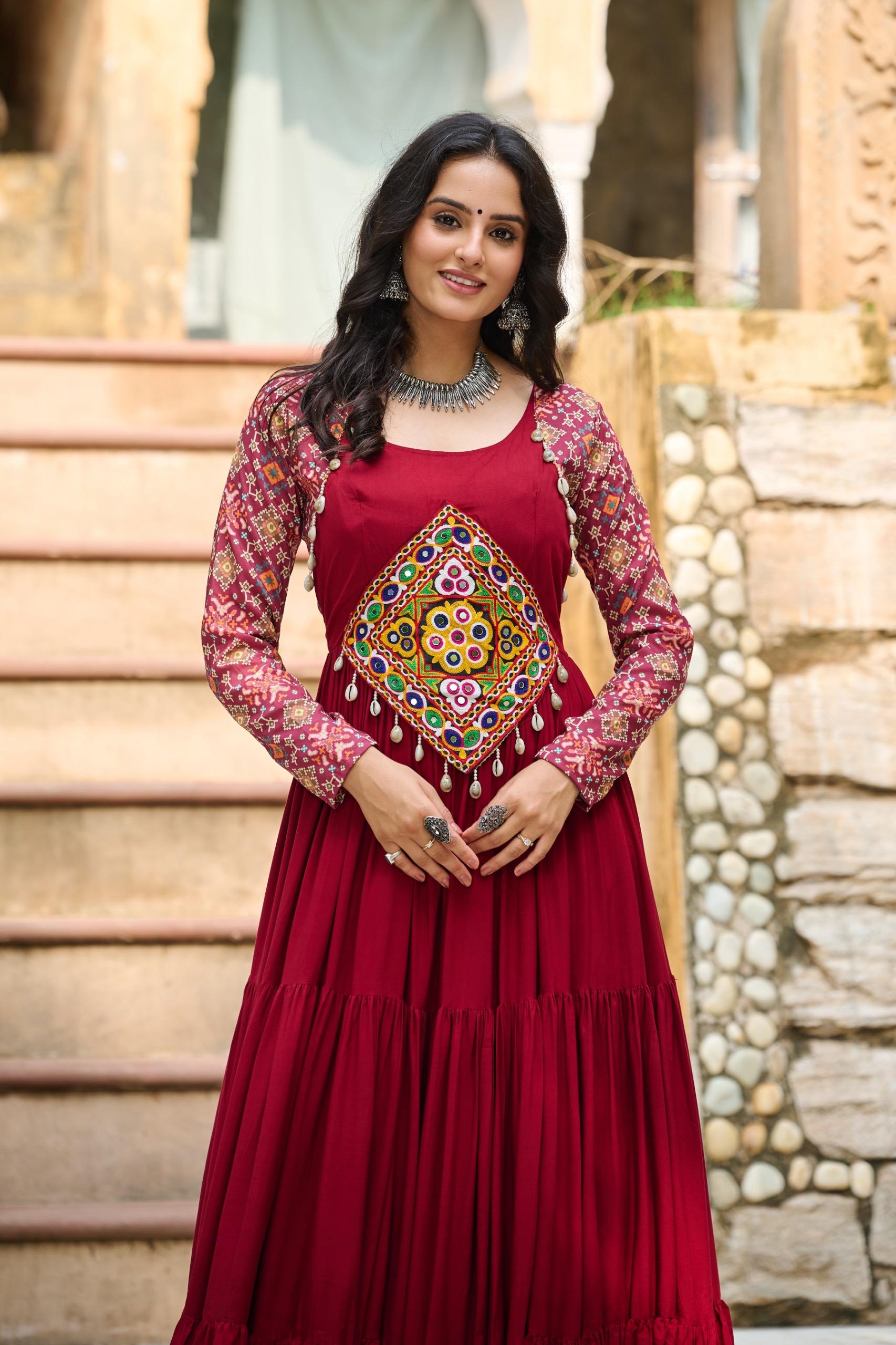 Women's Rayon Kutchi Gamthi Designer Gown