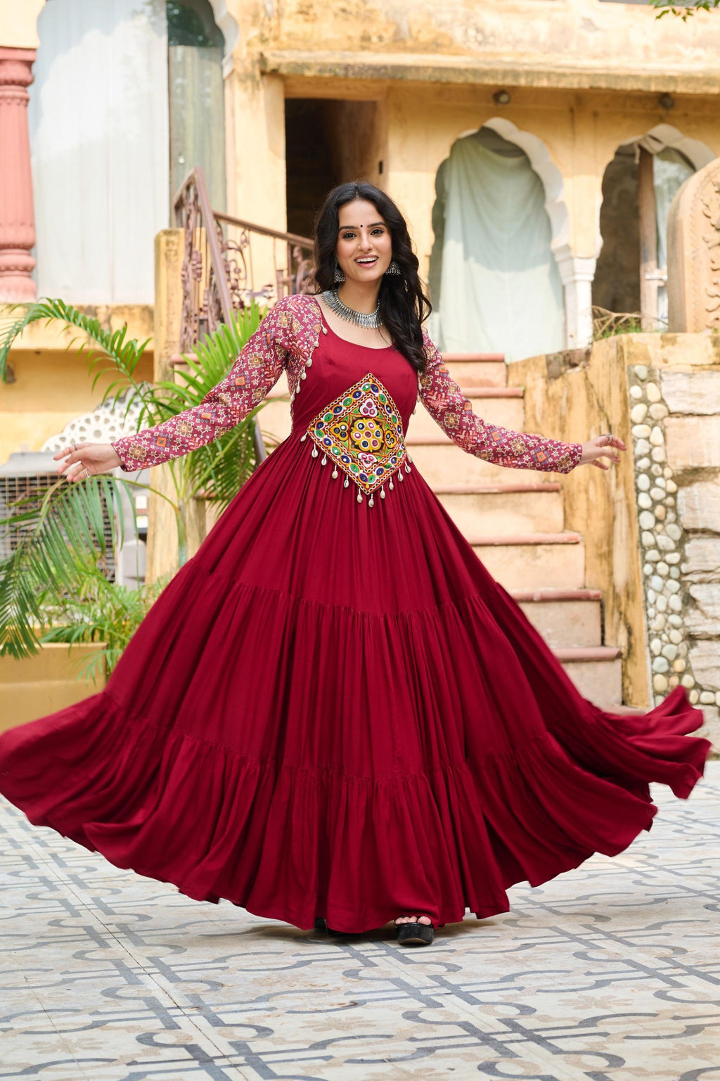 Women's Rayon Kutchi Gamthi Designer Gown
