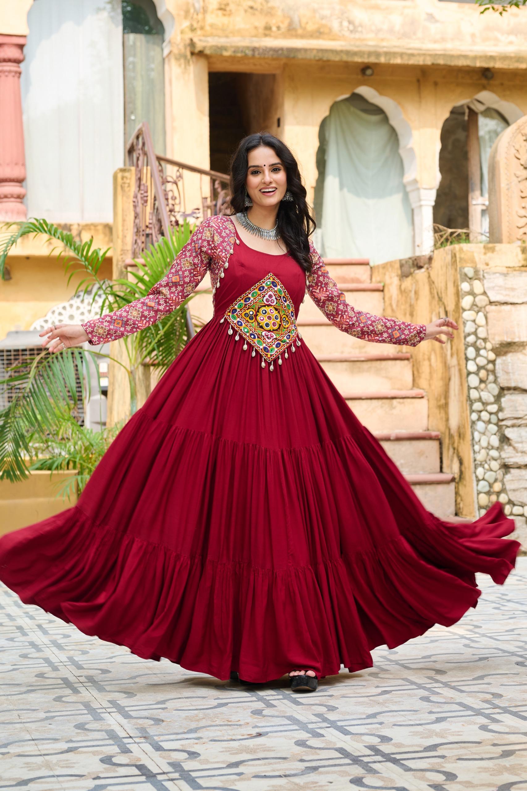Women's Rayon Kutchi Gamthi Designer Gown