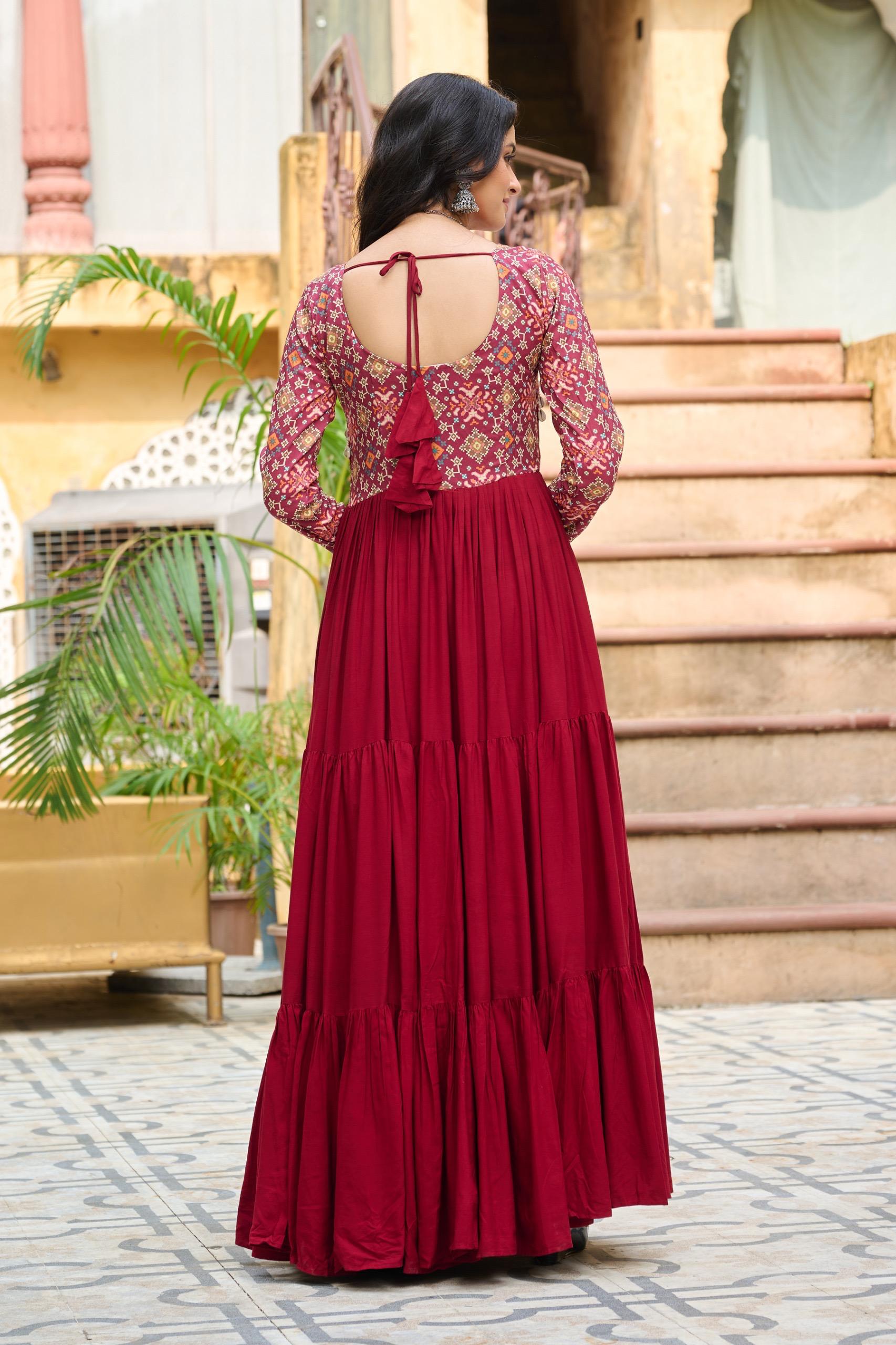Women's Rayon Kutchi Gamthi Designer Gown