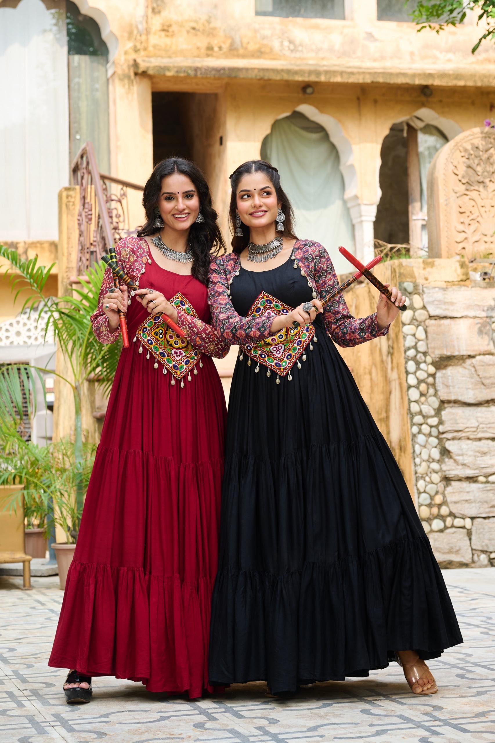 Women's Rayon Kutchi Gamthi Designer Gown