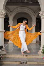 Yellow Shrug for Navratri in Georgette With Bandhani and Kutchi Gamthi Work