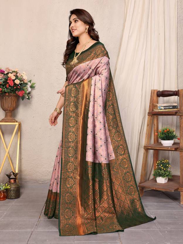 Kanjeevaram Banarasi Silk Jacquard Saree With Unstiched Blouse