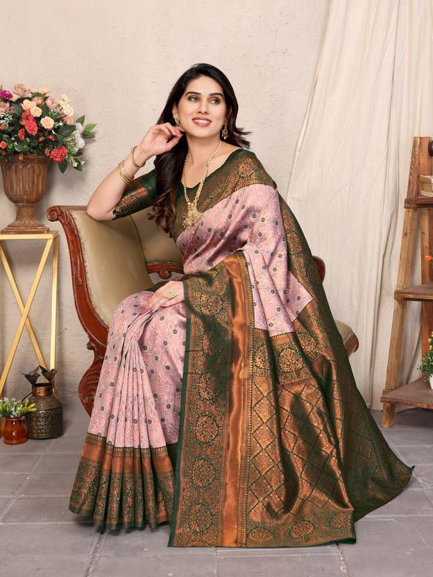 Kanjeevaram Banarasi Silk Jacquard Saree With Unstiched Blouse