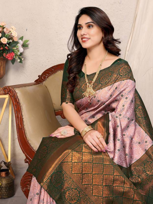 Kanjeevaram Banarasi Silk Jacquard Saree With Unstiched Blouse