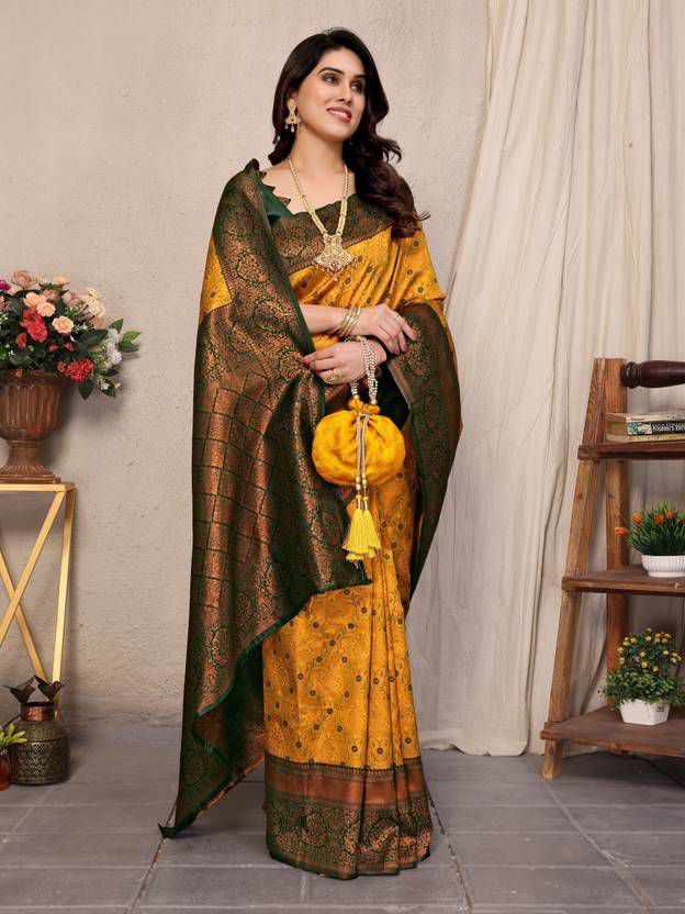 Kanjeevaram Banarasi Silk Jacquard Saree With Unstiched Blouse