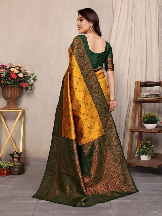 Kanjeevaram Banarasi Silk Jacquard Saree With Unstiched Blouse