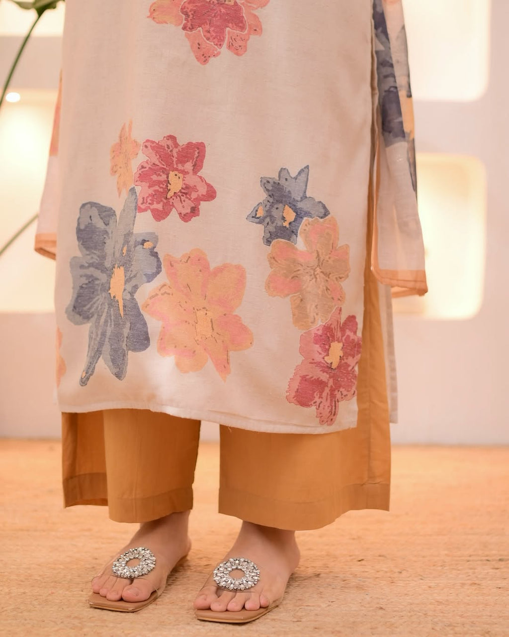 Floral Printed and Hand Embroidered Kurta with Pant and Dupatta