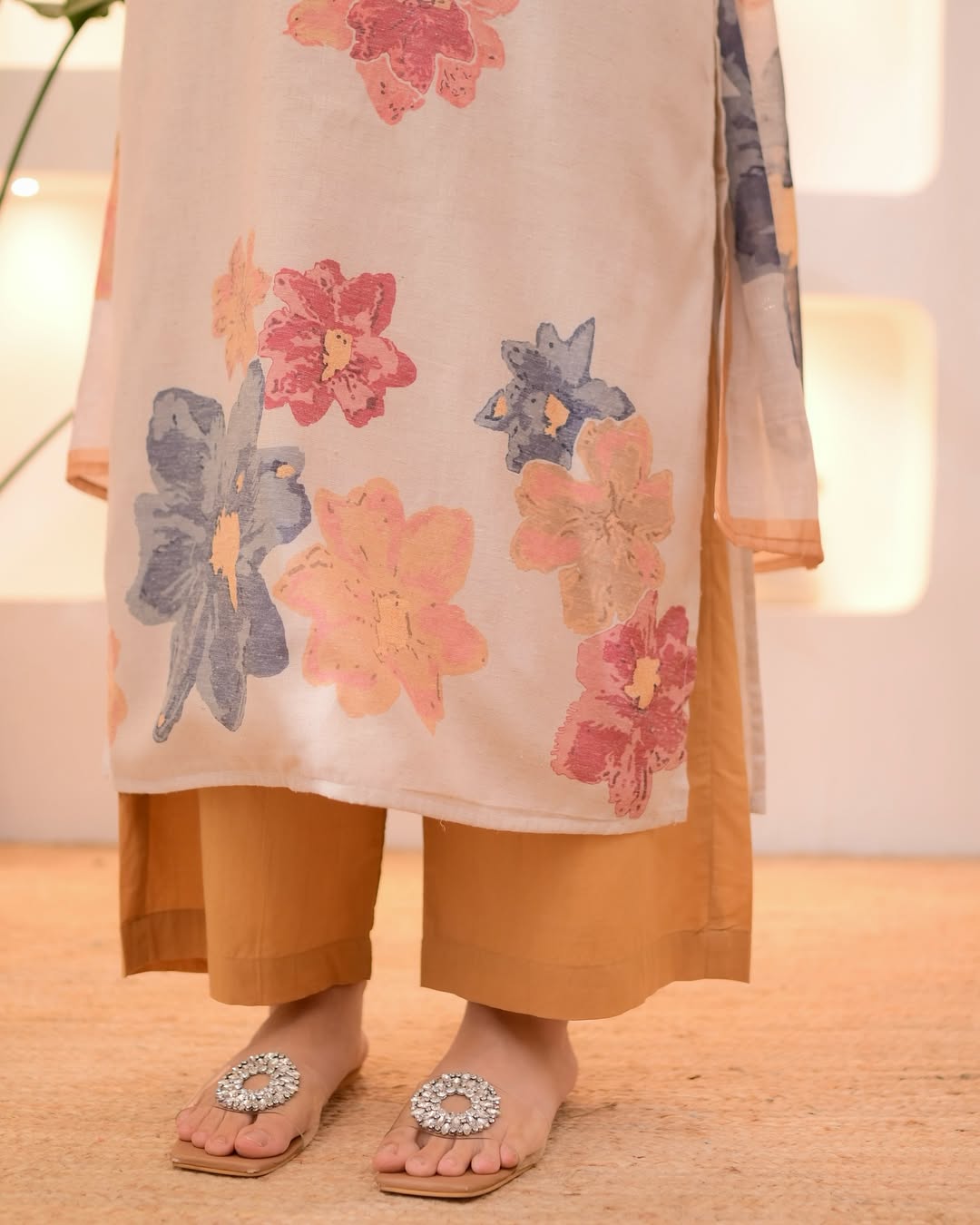 Floral Printed and Hand Embroidered Kurta with Pant and Dupatta
