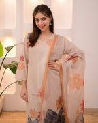 Floral Printed and Hand Embroidered Kurta with Pant and Dupatta