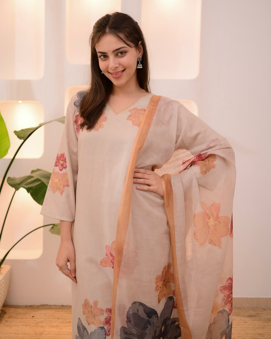 Floral Printed and Hand Embroidered Kurta with Pant and Dupatta