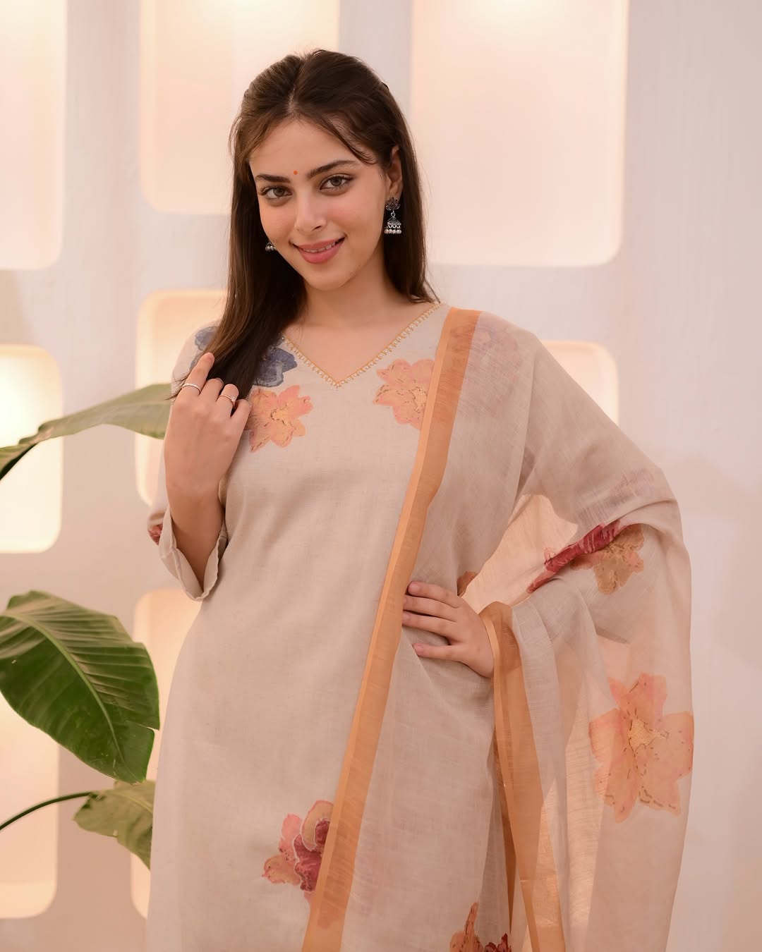 Floral Printed and Hand Embroidered Kurta with Pant and Dupatta