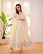 White Anarkali Embroidered Dupatta