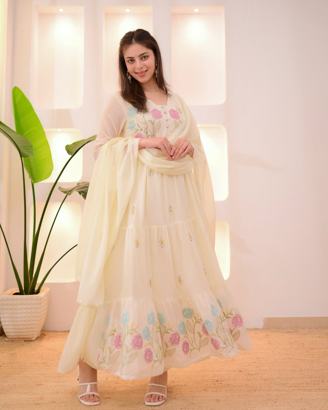 White Anarkali Embroidered Dupatta