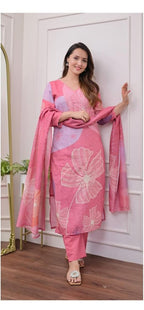 Rose Pink Schiffli Handwork Linen Suit
