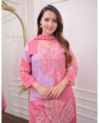 Rose Pink Schiffli Handwork Linen Suit