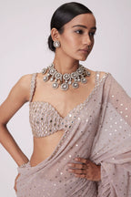 Light Beige Georgette Pre Draped Saree Set