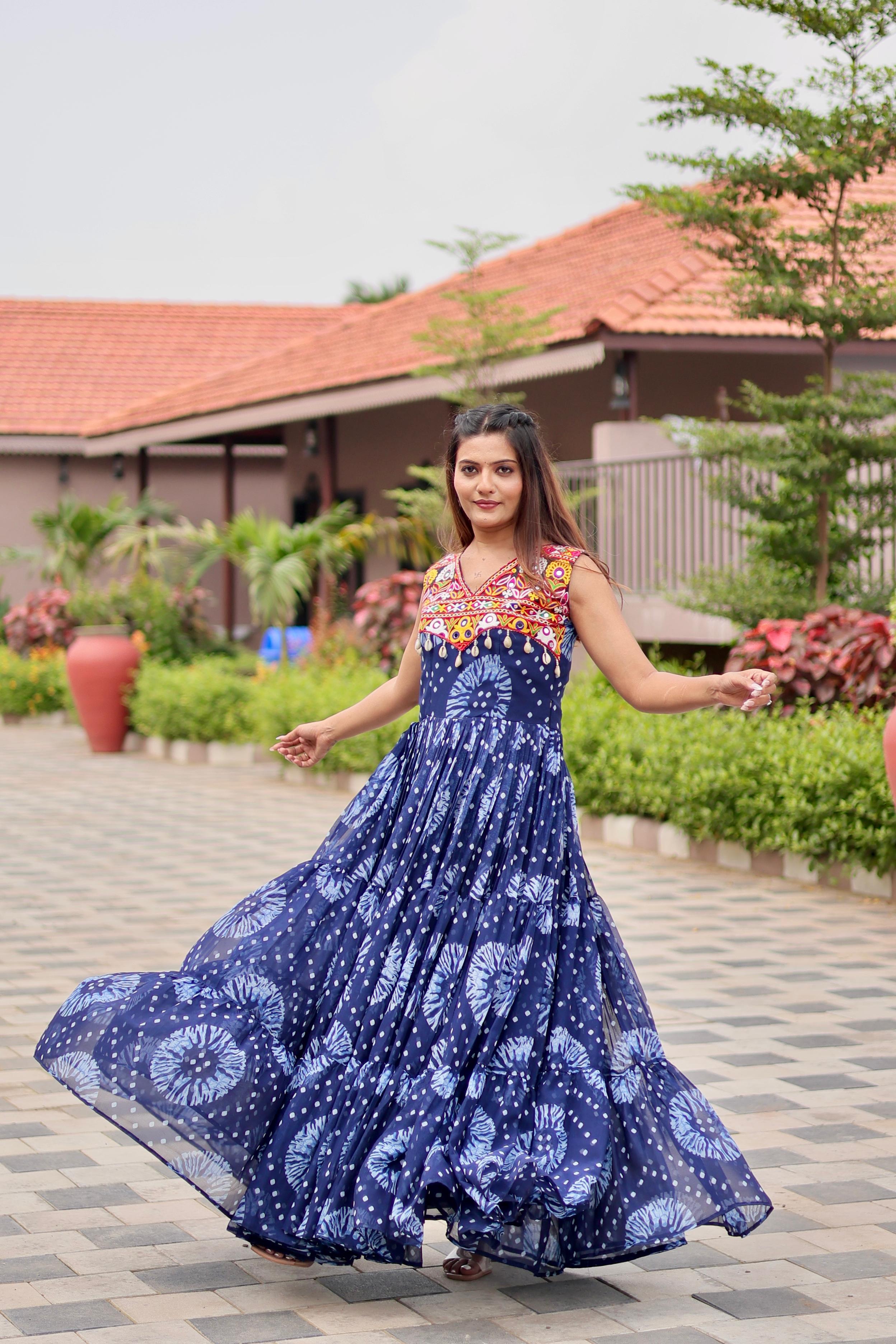 Georgette Floral Printed Navratri Wear Gown