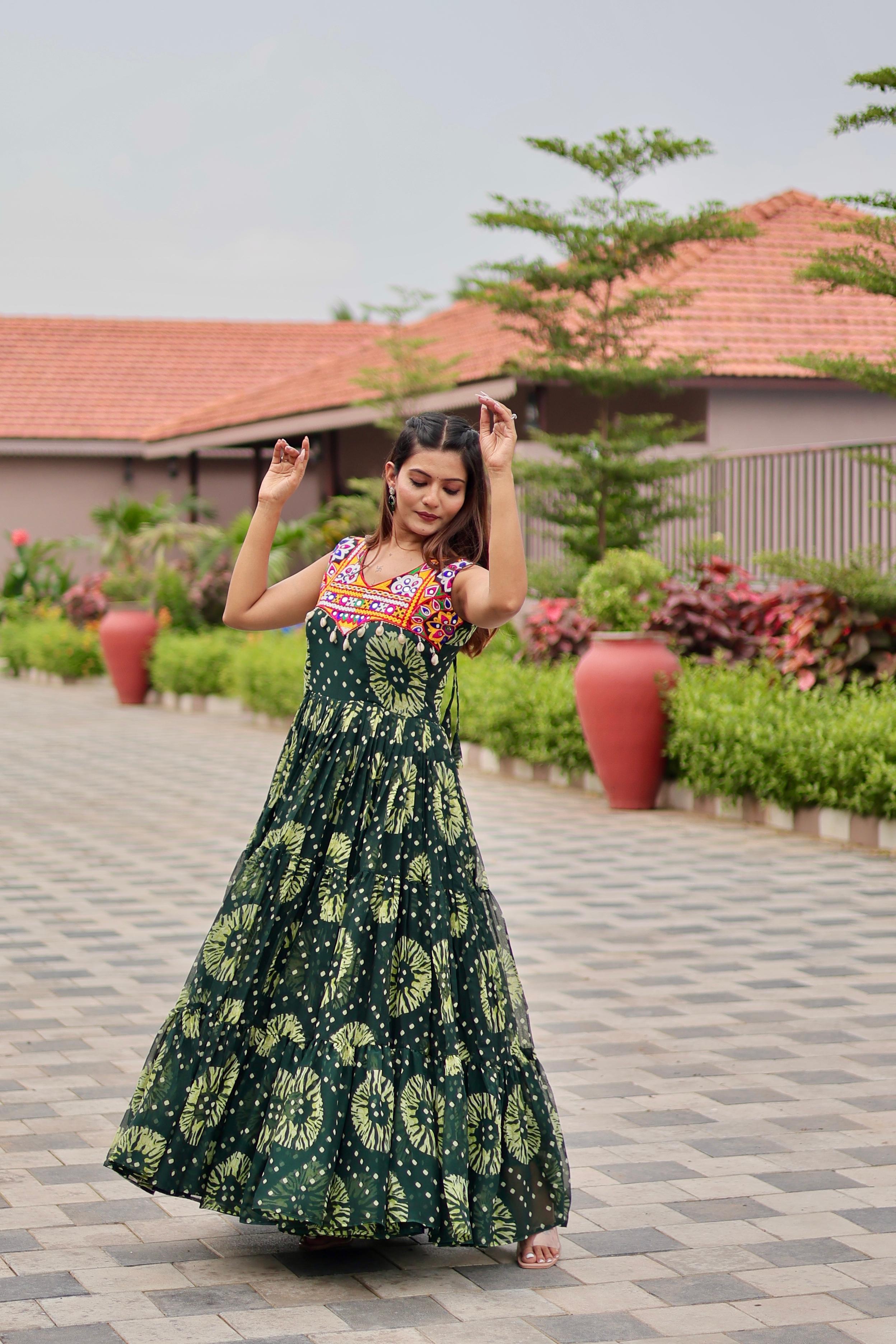 Georgette Floral Printed Navratri Wear Gown