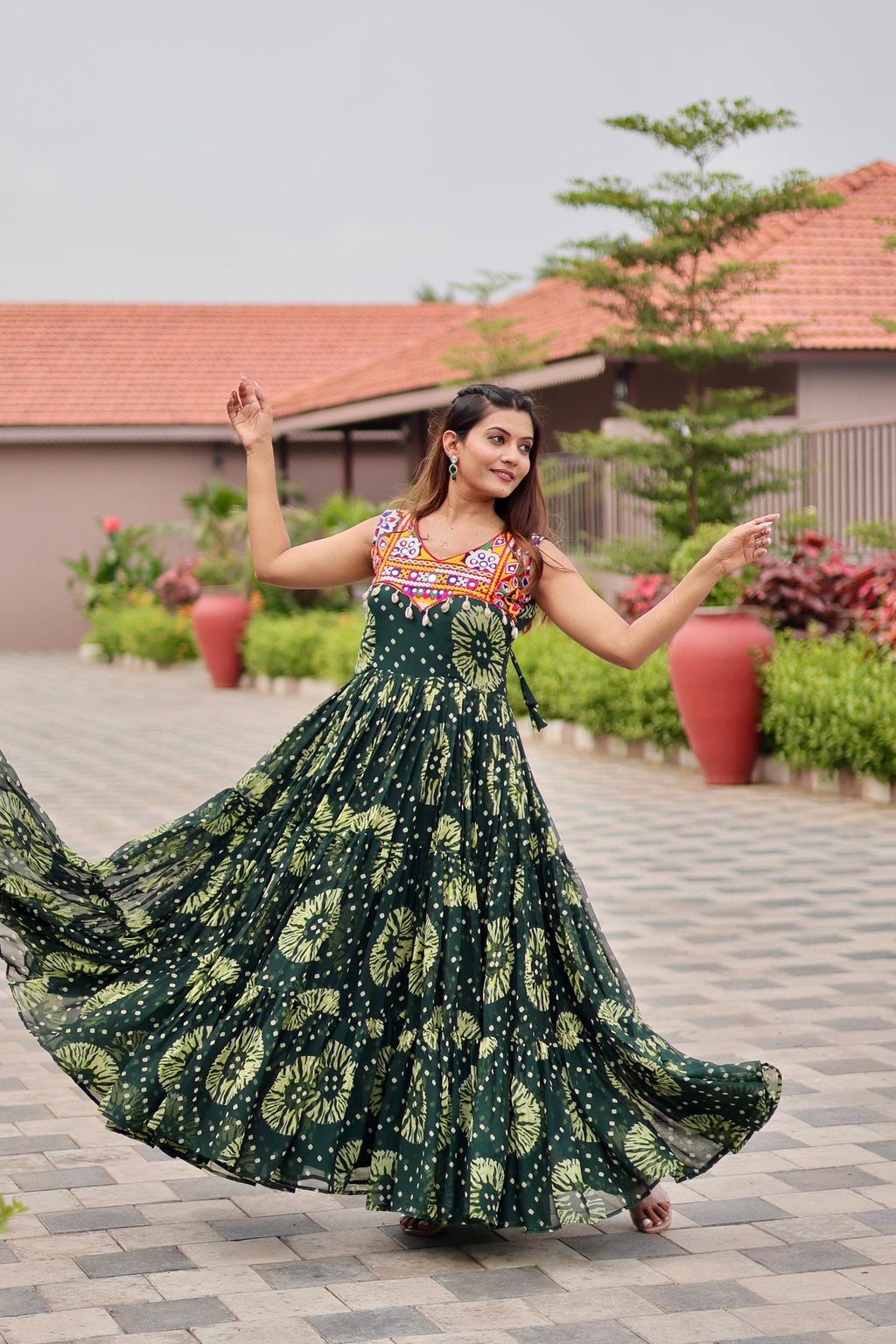 Georgette Floral Printed Navratri Wear Gown