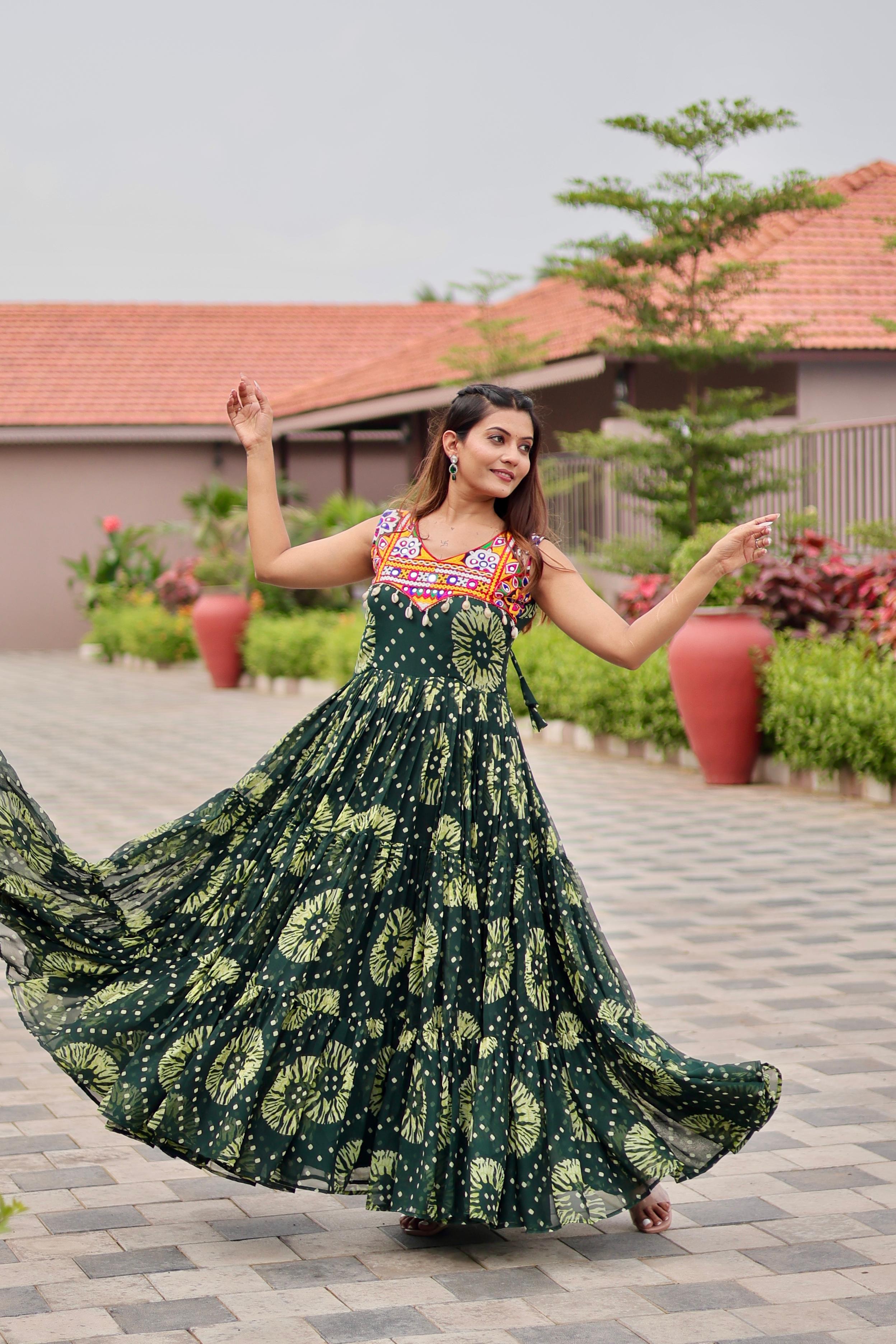 Georgette Floral Printed Navratri Wear Gown
