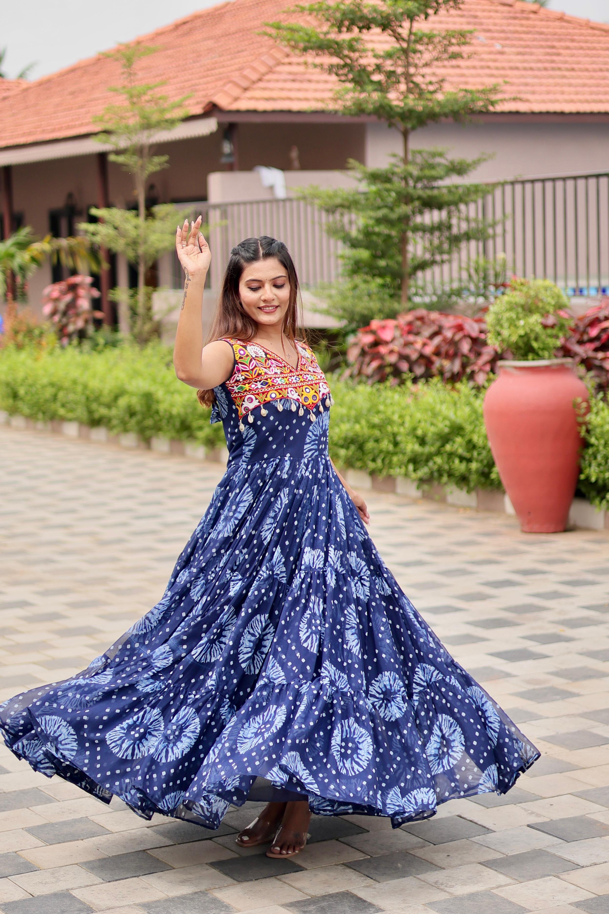 Georgette Floral Printed Navratri Wear Gown