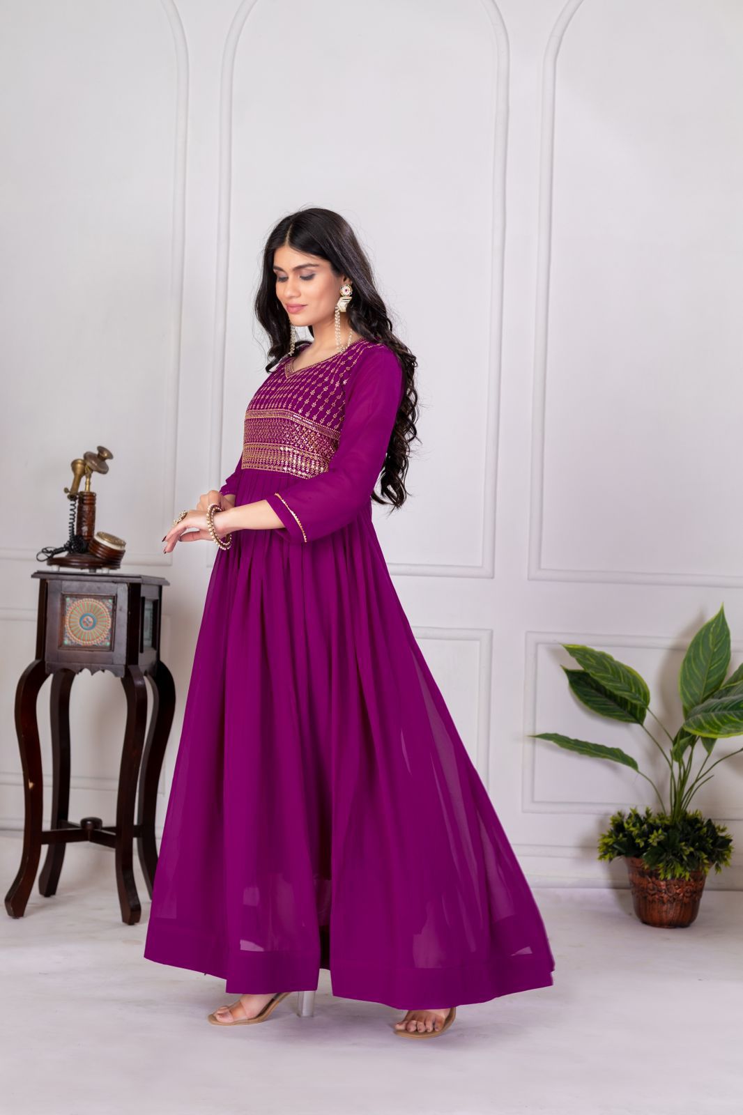 Georgette With Embroidery Gown