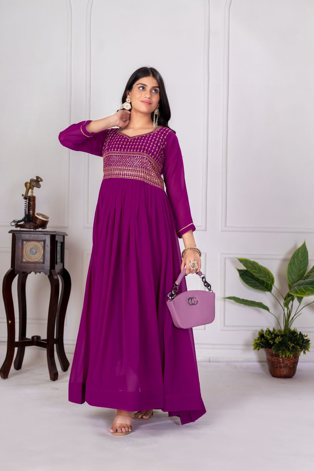 Georgette With Embroidery Gown