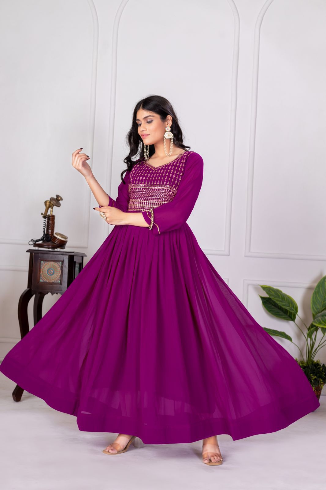 Georgette With Embroidery Gown