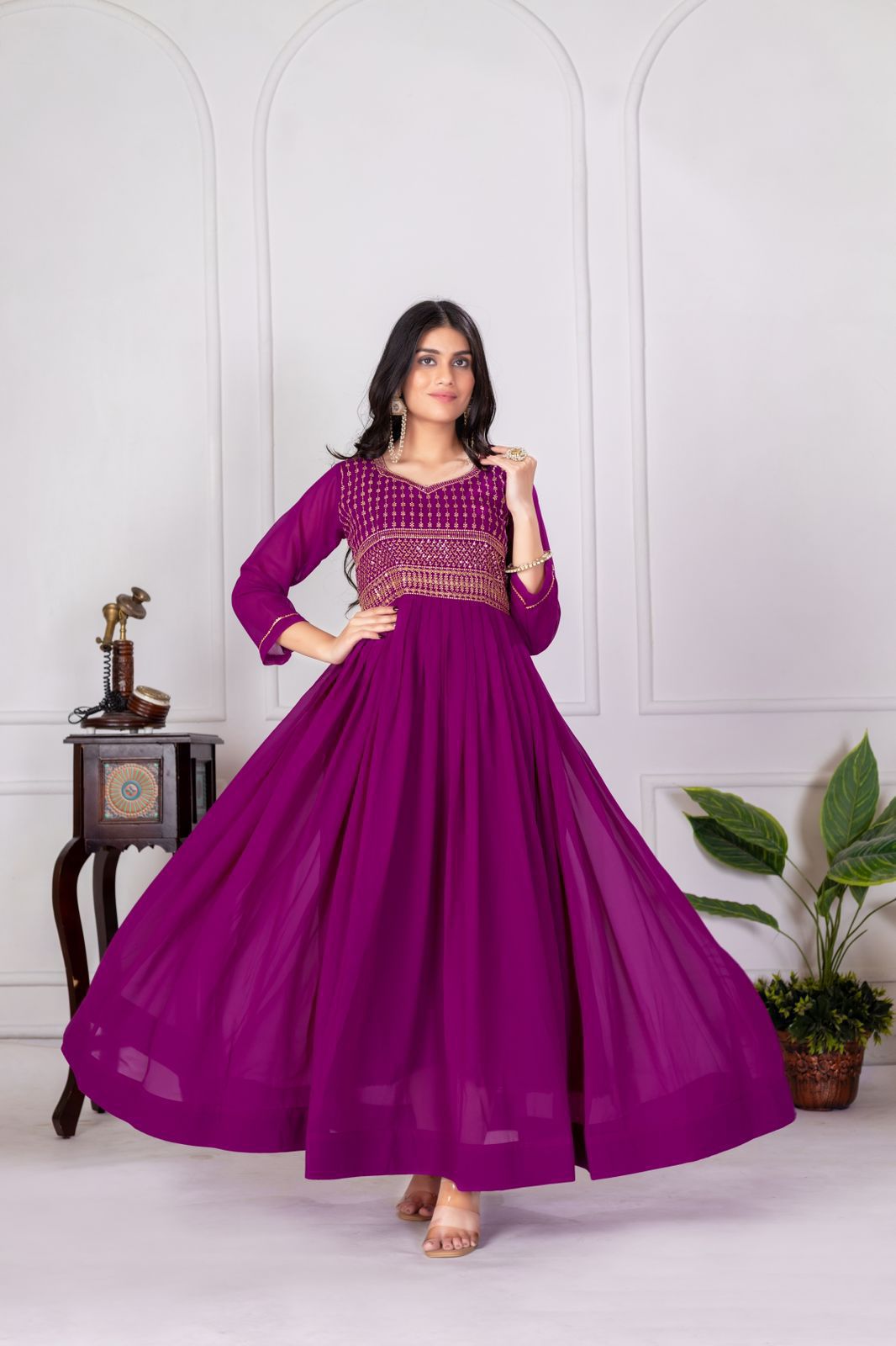 Georgette With Embroidery Gown
