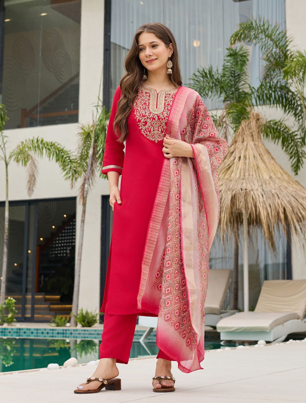 Cotton Silk Kurta With Bottom & Dupatta Set