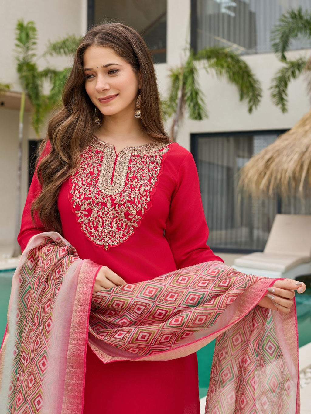 Cotton Silk Kurta With Bottom & Dupatta Set
